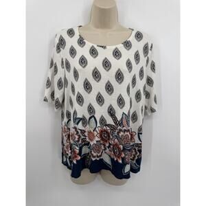 Chico's Turkish Delight Blue White Easy Tee SS Top 2 Large